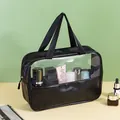 Trousse de toilette professionnelle de grande capacité en PU noir et PVC transparent de voyage - PVC 40 Soie + Cuir PU / Noir Grand
