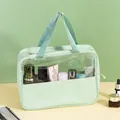 Grande trousse de toilette de voyage en cuir PU vert menthe et PVC transparent pour maquillage - PVC 40 Soie + Cuir PU / Vert Grand