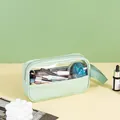Grande trousse de maquillage transparente en PU et PVC imperméable couleur vert menthe - PVC 40 Soie + Cuir PU / Vert Petit