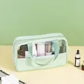 Grande trousse de toilette vert menthe en cuir PU et PVC transparent pour cosmétiques - PVC 40 Soie + Cuir PU / Vert Moyen