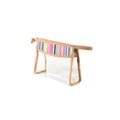 Transparent PVC cosmetic bag with a colorful rainbow woven top trim and zipper closure. - Rainbow Weaving / S