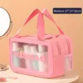 Roze medium dubbellaagse waterdichte reismake-uptas met een handige nat-droog scheiding - M / Roze