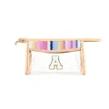 Clear PVC makeup bag with a rainbow woven trim and white letter A patch accessory - Rainbow with White Letter / L
