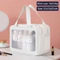 Large white double-layer waterproof wash bag for travel cosmetic and skincare storage - L / White