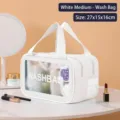 White medium double-layer waterproof cosmetic wash bag size 27x15x16cm for travel storage - M / White