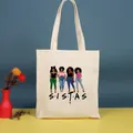 Elegante bolso de lona crema con estampado de hermanas a la moda y diseño de SISTAS - 35*39cm / Sister-9