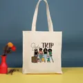 Bolso tote de lona crema con estampado Girls Trip e ilustración de chicas negras - 35*39cm / Sister-10