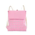 Fresh style pink and white gingham drawstring cotton backpack with solid pink flap cover - Pink