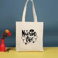 Bolso de lona beige de alta calidad con un elegante estampado negro de Nurse Life - 35*39cm / Nurse-39