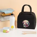 Black insulated lunch bag with colorful dog print and dual handles - 22*12*19CM / Black Dog Pattern 1