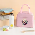 Pink insulated lunch bag with colorful artistic dog print for office picnic food storage - 22*12*19CM / Pink Dog Pattern 1