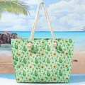 Grande borsa da spiaggia in tela con stampa avocado verde e spessi manici in corda bianca - 42x13x36cm / Avocado