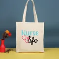 Bolsa de lona elegante con estampado 'Nurse Life' y diseño de estetoscopio - 35*39cm / Nurse-3