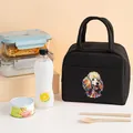 Portable black insulated lunch bag featuring a vibrant poodle print and sturdy handles - 22*12*19CM / Black Dog Pattern 2