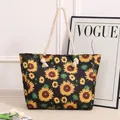 Elegante borsa da spiaggia estiva con vivace stampa di girasoli e manici in corda - 42x13x36cm / Girasole
