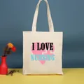 Elegante bolsa de lona crema con un estampado gráfico de corazón 'I LOVE NURSING' - 35*39cm / Nurse-5