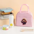 Insulated portable lunch bag with colorful poodle dog print in soft pink color - 22*12*19CM / Dog Pattern 4-Pink