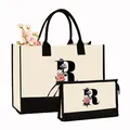 Ensemble de sacs en toile crème et noir avec imprimé lettre R fleurie élégant - Imprimé Floral Lettre R / Blanc Crème avec Noir