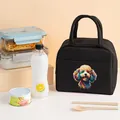 Insulated black lunch bag with vibrant colorful poodle print for office and picnic - 22*12*19CM / Dog Pattern 5-Black