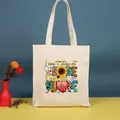 Bolso tote de lona color crema con diseño de enfermera impreso y motivos de girasol - 35*39cm / Enfermera-48 (ai-Blanco crema/Estampado I can't stay at HOME I'm a NURSE)
