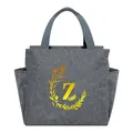 Portable gray insulated lunch bag with yellow number 7 floral print and side pockets - Gold Gradient Letter Z / Gray