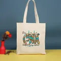 Bolsa de lona crema con un colorido estampado médico de CNA para los enfermeros - 35*39cm / Estampado de Carrera CNA de Leopardo (Nurse-52)