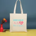 Bolsa de lona beige con estampado Keep Calm I'm a Nurse para enfermeras graduadas - 35*39cm / Enfermera-19