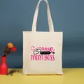 Elegante bolso tote de lona crema con diseño estampado rosa 'Nurse MOM BOSS' - 35*39cm / Enfermera-25