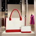 Ensemble élégant de sac fourre-tout et pochette de maquillage en toile rouge et blanc - Parure Style 2 / Rouge avec Blanc