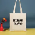 Bolso tote de lona beige con estampado gráfico moderno de 'Nurse Life' - Estilo Estetoscopio NURSE Life (Nurse-32) / 35*39cm / Nurse-32