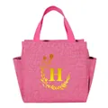 Large pink insulated lunch bag with portable handles and yellow initial H wreath - Gold Gradient Letter H / 25*14*24CM / Rose Red