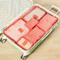 Comprehensive 6-piece peach pink travel packing cubes and storage bags set organized in suitcase - 6-Piece Set / Watermelon red