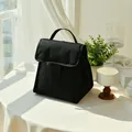Minimalist black insulated lunch bag in Oxford cloth with portable handle for bento - Double-sided Magic Tape / Black