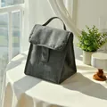 Portable grey insulated oxford cloth lunch bag featuring secure velcro flap closure - Double-sided Magic Tape / Gray