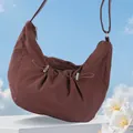 Grand sac hobo marron texture nuage avec détails de cordon et boucles métal - Uni Marron