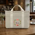 Bolso grande de lona beige con estampado floral Best Mom para regalo del día de la madre - Sin Correa-Estampado de Corona Floral Beige / Beige