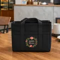 Bolso tote de lona negra multibolsillos con estampado floral To the World's Best Mom - Sin Correa-Estampado de Corona Floral Negro / Negro