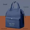 Small blue insulated lunch bag for adults with waterproof fabric and size dimensions - Strapless / S / Navy Blue