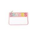 Stylish pink PVC clear travel storage pouch with colorful embroidered SNACKS letters - Standard Style (P303) / Deep Pink