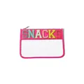 Transparent PVC snack storage pouch with pink trim and colorful SNACKS patches - Standard Style (P303) / Rose Red