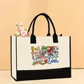 Bolso tote de lona crema con estampado de Best Teacher Ever y asas negras de mano - 43*13.5*30.5cm / Estilo la mejor maestra de todos los tiempos (Teacher-1)