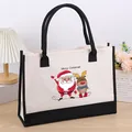 Durable large canvas tote bag with festive Christmas Santa print and black handles - 43*13.5*30.5cm / Christmas 1