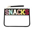 Transparent PVC storage bag with colorful embroidered SNACKS letters and black wrist strap - Handheld Style (P303) / Black