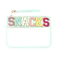 Mint green PVC transparent storage bag with colorful chenille SNACKS letter patches - Handheld Style (P303) / Light Green