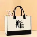 Bolso tote grande de lona con estampado 'Dad a son's first Hero' en crema y negro - 43*13.5*30.5cm / El primer héroe de un hijo (Father-9)