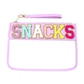 Purple transparent PVC makeup bag with colorful SNACKS chenille embroidery patches - Handheld Style (P303) / Purple