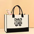 Bolso tote grande de lona en blanco y negro con estampado DAD by day GAMER night - 43*13.5*30.5cm / Papá de día Jugador de noche (Father-10)
