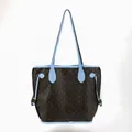 Women's fashionable large capacity printed tote bag with light blue contrast trim design - Goldlion Print (Blue) / Medium (39*4.5*30.5CM)
