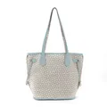Stylish women's large capacity tote bag with light blue trim and elegant pattern. - Bone Print (Light Blue) / Medium (39*4.5*30.5CM)