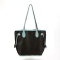 Large capacity printed tote bag in brown featuring stylish sky blue contrast handles and trim - Goldlion Print (Green) / Medium (39*4.5*30.5CM)